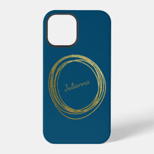 Cute Abstract Gold Glitter Personalised Teal Blue iPhone 12 Pro Case