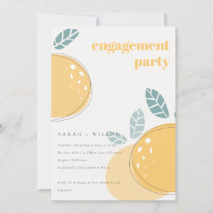 Cute Abstract Lemon Fruity Bold Engagement Invitation