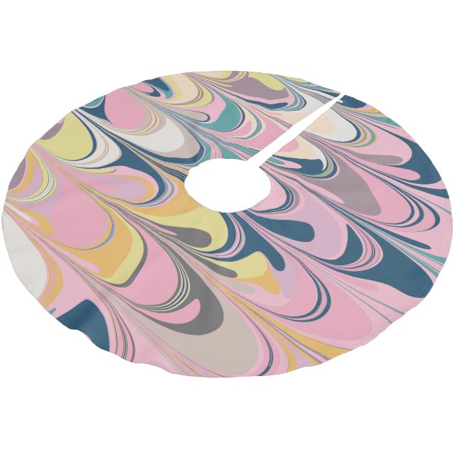 Cute Abstract Marble Paint Swirl in Pink Brushed Polyester Tree Skirt (Angled)