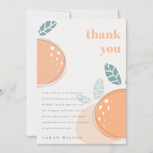Cute Abstract Orange Fruity Bold Any Age Birthday Thank You Card (Front)