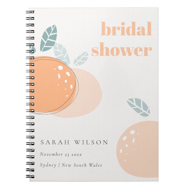 Cute Abstract Orange Fruity Bold Bridal Shower  Notebook (Front)