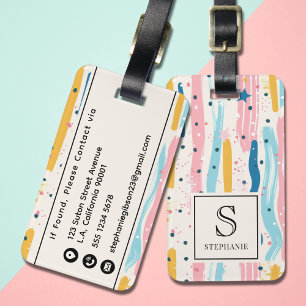 Cute Abstract Pastel Colorful Pattern Monogrammed Luggage Tag