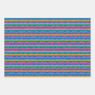 Cute Abstract Retro Neon Dots Stripes Pattern Wrapping Paper Sheet