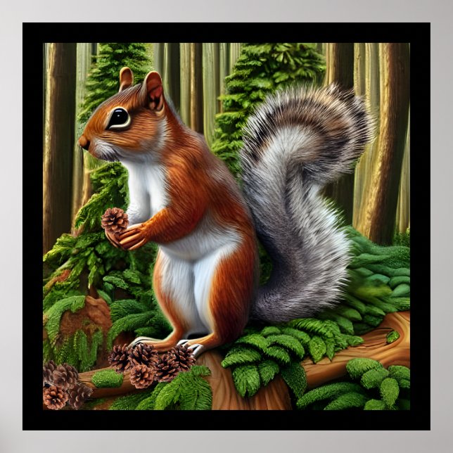 Cute Abstract Squirrel With Pinecones Poster (Front)