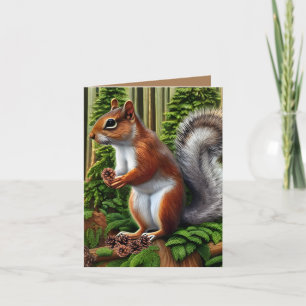 Cute Abstract Squirrel With Pinecones Thank You Card