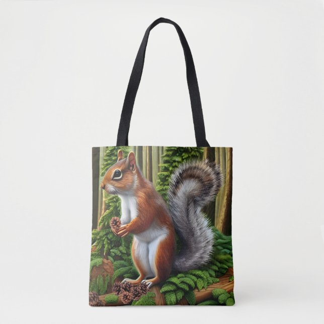 Cute Abstract Squirrel With Pinecones Tote Bag (Front)
