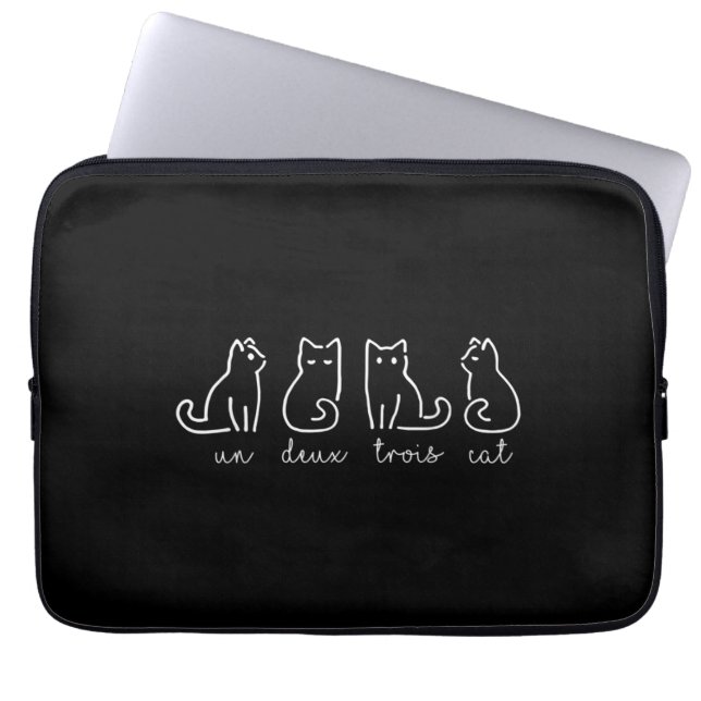 Cute Abstract Un Deux Trois Cat French Kitty Laptop Sleeve (Front)
