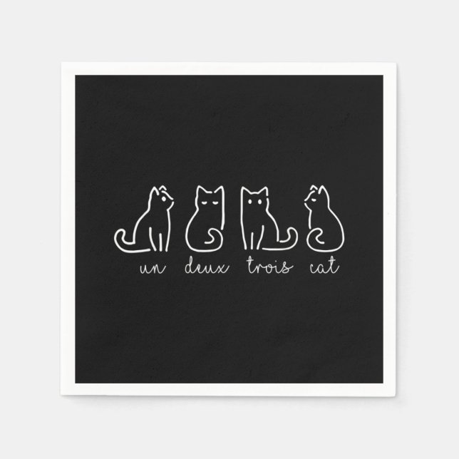 Cute Abstract Un Deux Trois Cat French Kitty Napkin (Front)