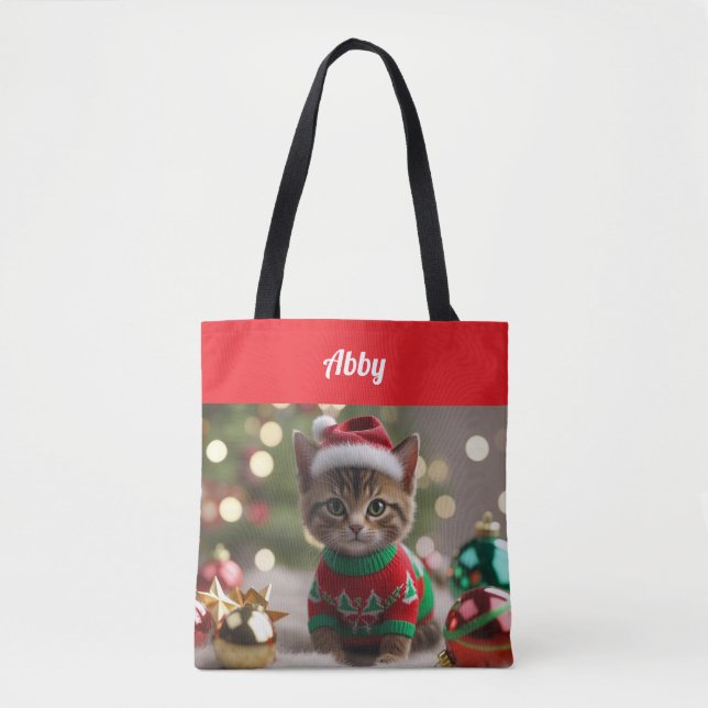 Cute Abyssinian Cat Christmas Personalised Tote Bag (Front)