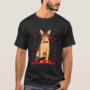 Cute Abyssinian Cat Glasses Heart Flower Valentine T-Shirt