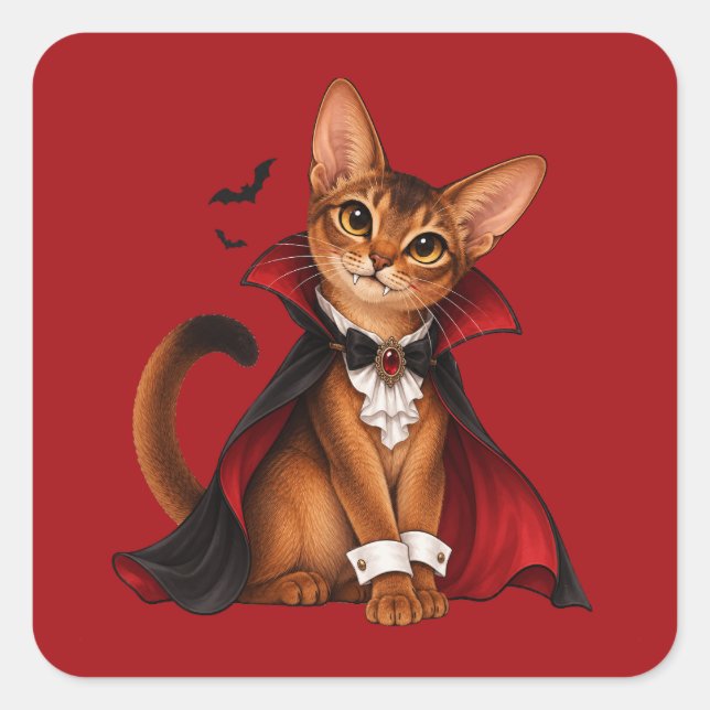 Cute Abyssinian Cat Vampire Dracula Decor Square Sticker (Front)