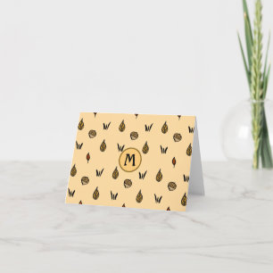 Cute Acorns and Fall Leaves Pattern with Monogram Note Card