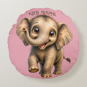 Cute Active Baby Animal collection Elephant Pink Round Cushion