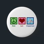Cute Acupuncture 6 Cm Round Badge<br><div class="desc">A cool acupuncturist gift featuring a pretty green peace sign,  cute red heart,  and a person practicing wellness and bread treatment through acupuncture. Peace Love Acupuncture.</div>