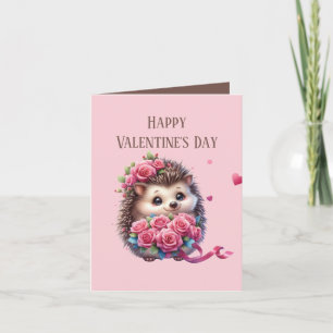 Cute add message Valentine hedgehog kids Holiday Card
