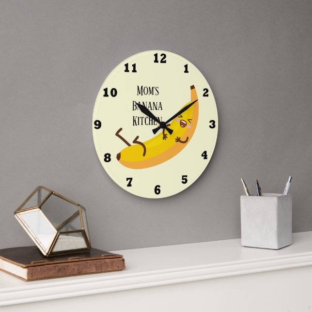 Cute add name banana kitchen large clock (Office)