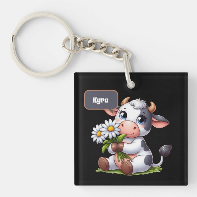 Cute add name cow lovers key ring (Front)