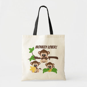 Cute add name message jungle monkey lover tote bag