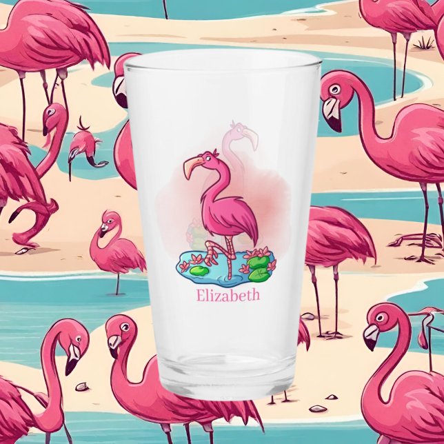 cute add name pink flamingo  glass (Creator Uploaded)