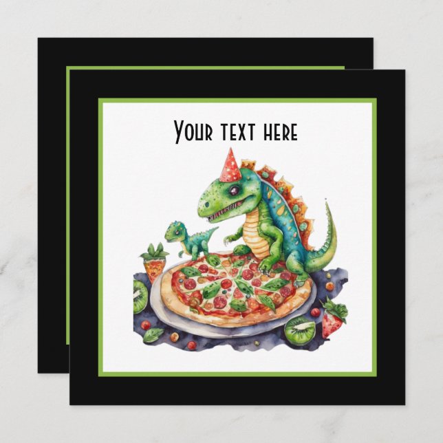 Cute add name pizza dinosaur party  invitation (Front/Back)