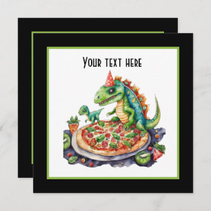 Cute add name pizza dinosaur party invitation