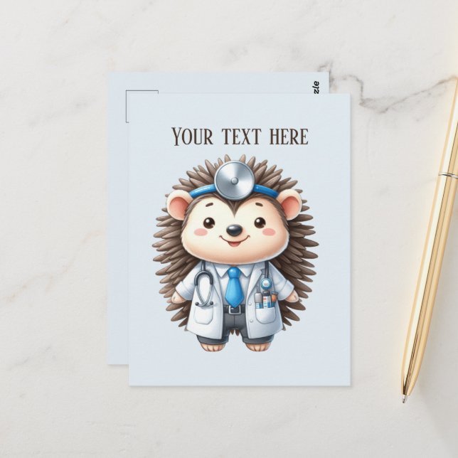 Cute add text any purpose Doctor Hedgehog Postcard (Front/Back In Situ)