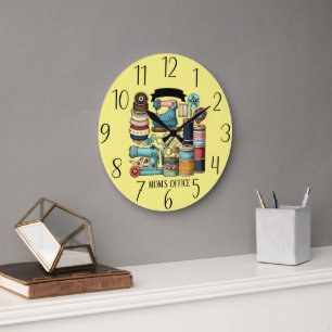 cute add text Mom's office sewing room Large Clock