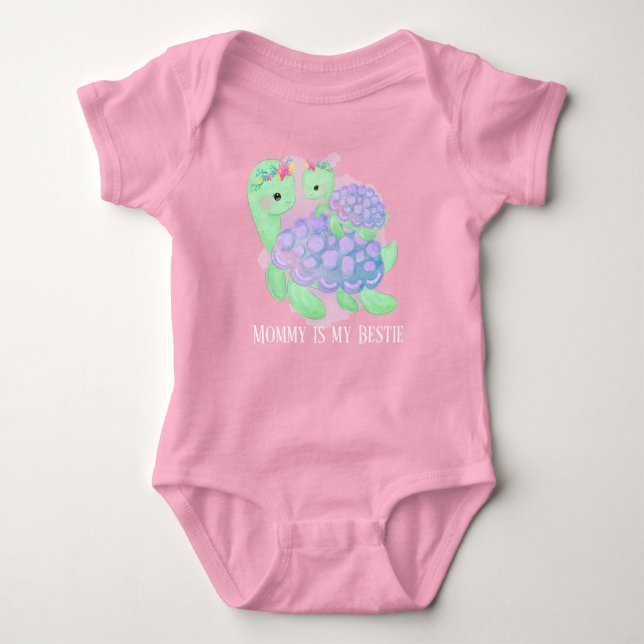 cute add text Mummy baby girl turtle Bodysuit (Front)