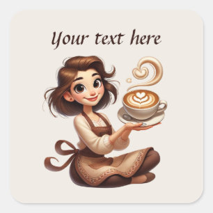 Cute add your text coffee shop square sticker