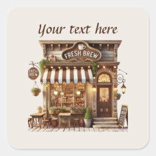 Cute add your text coffee shop square sticker