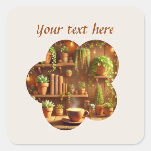 Cute add your text coffee shop square sticker