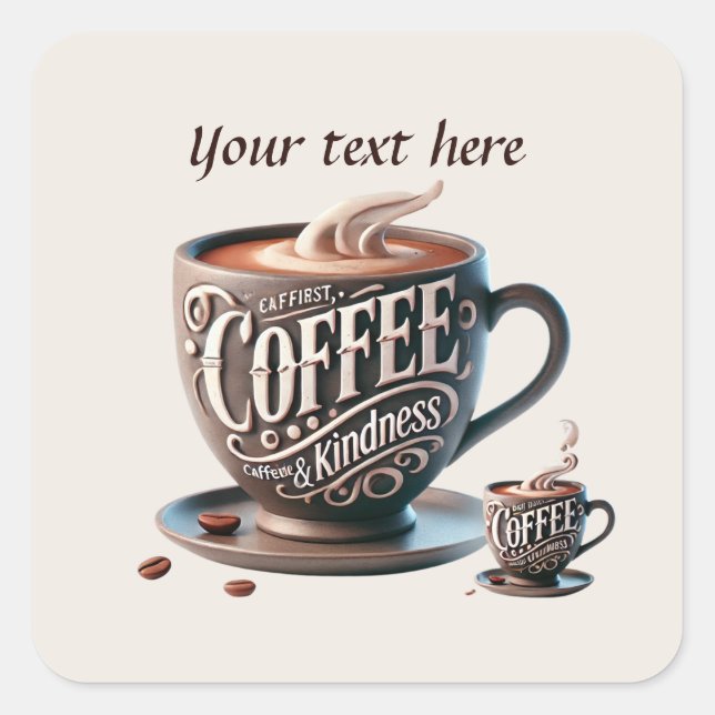 Cute add your text coffee shop  square sticker (Front)