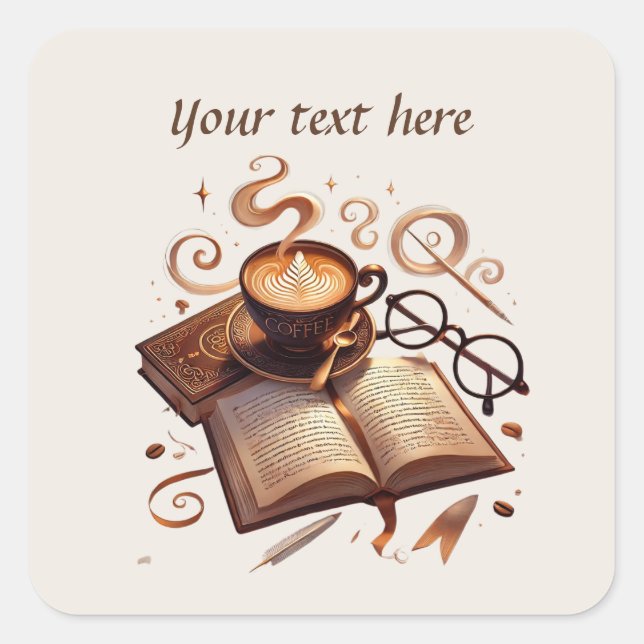 Cute add your text coffee shop  square sticker (Front)