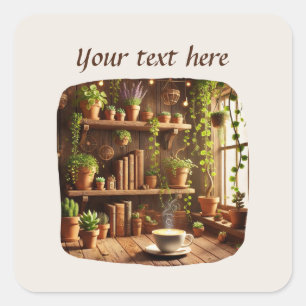 Cute add your text coffee square sticker