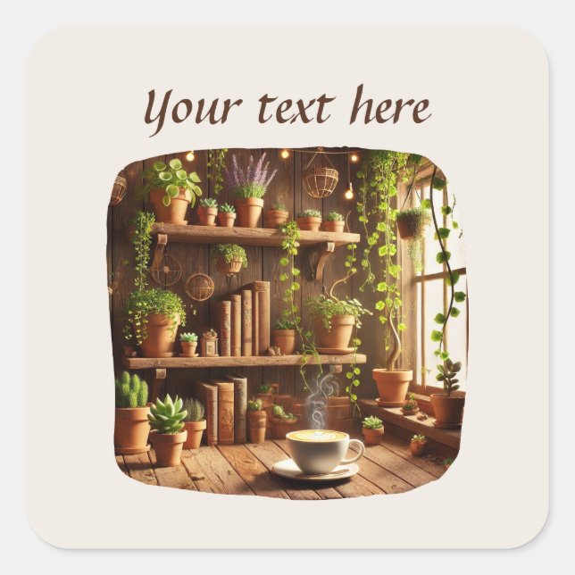 Cute add your text coffee  square sticker (Front)