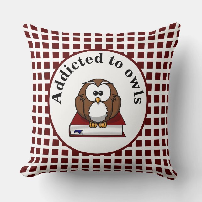 Cute Addicted Owl love Animal Brown Red Plaid Cushion (Front)