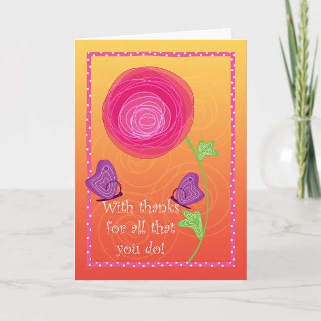 Cute Admin Pro Flowers Butterflies Pink Orange Thank You Card (Front)