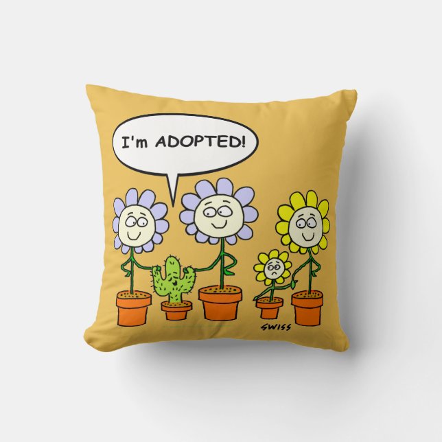 Cute Adopted Cactus Cartoon Desert Gold Background Cushion (Front)