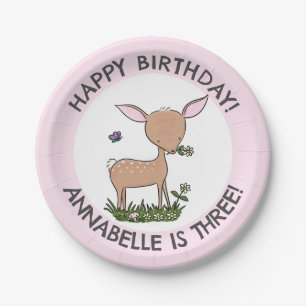 Cute adorable baby deer personalised birthday paper plate