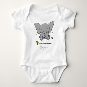 Cute adorable baby elephant cartoon illustration bodysuit