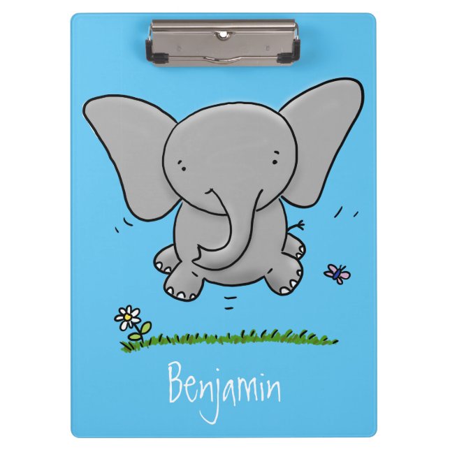 Cute adorable baby elephant cartoon illustration clipboard (Front)