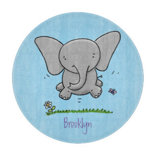 Cute adorable baby elephant cartoon illustration cutting board