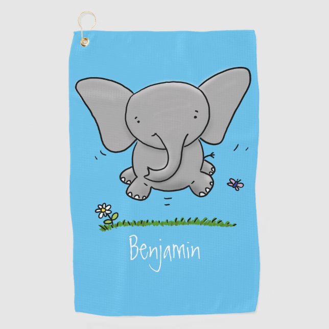 Cute adorable baby elephant cartoon illustration  golf towel (Front)