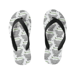 Cute adorable baby elephant cartoon illustration kid's jandals