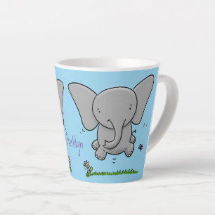 Cute adorable baby elephant cartoon illustration latte mug