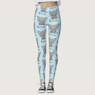 Cute adorable baby elephant cartoon illustration leggings