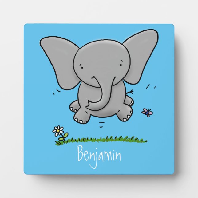 Cute adorable baby elephant cartoon illustration plaque (Front)
