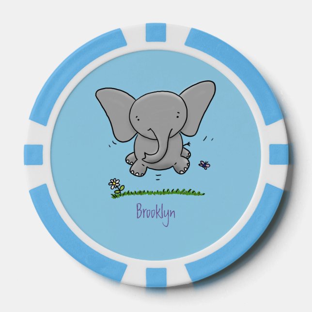 Cute adorable baby elephant cartoon illustration poker chips (Front)