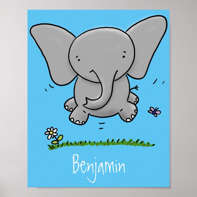 Cute adorable baby elephant cartoon illustration poster (Front)