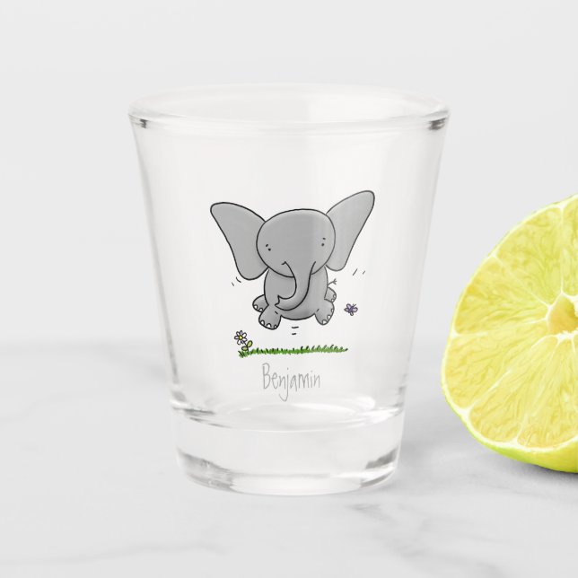 Cute adorable baby elephant cartoon illustration shot glass (Front)